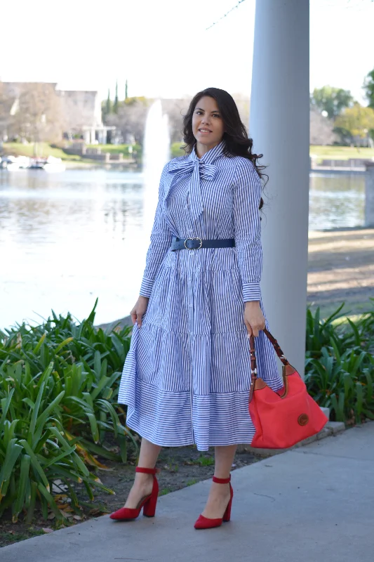 Antalya Blue Striped Cotton Dress