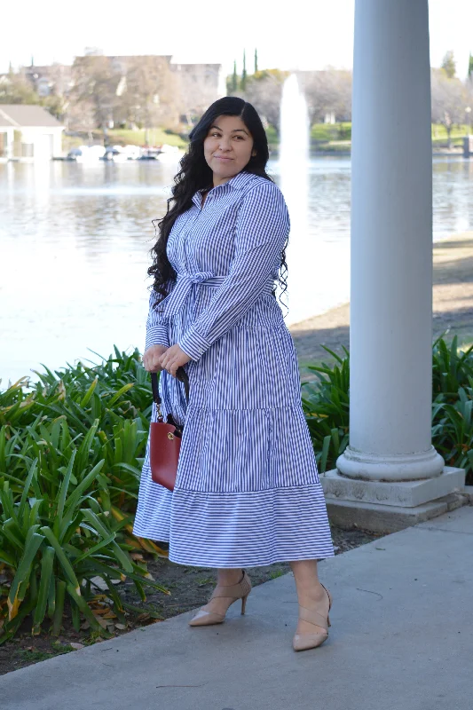 Antalya Blue Striped Cotton Dress