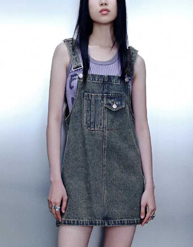 Mini Denim Pinafore Dress