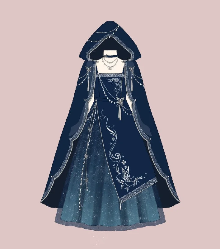 S / blue cloak + suspender dress