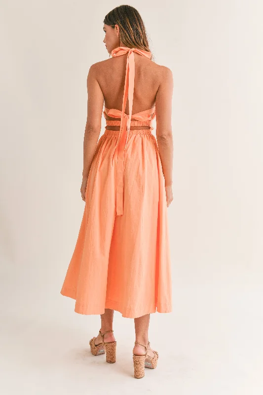 The Game Halter Neck Poplin Dress in Orange FINAL SALE