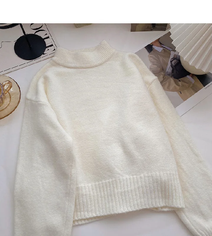 Solid color temperament sweater versatile long sleeve Pullover Top  6066