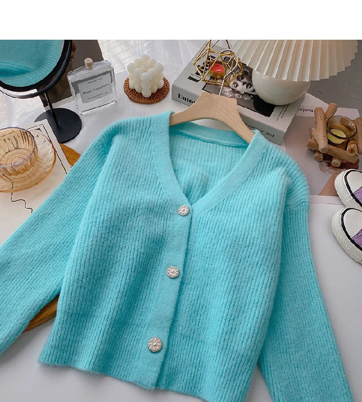 Vintage bright silk V-Neck Sweater Coat  6081