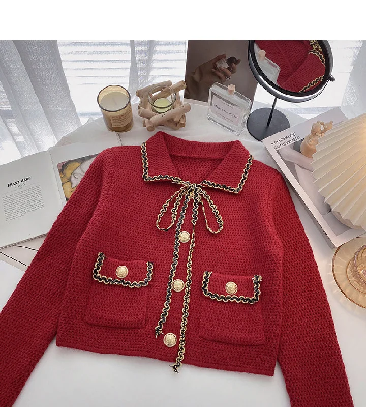 Xiaoxiangfeng sweater cardigan Vintage short top  6103