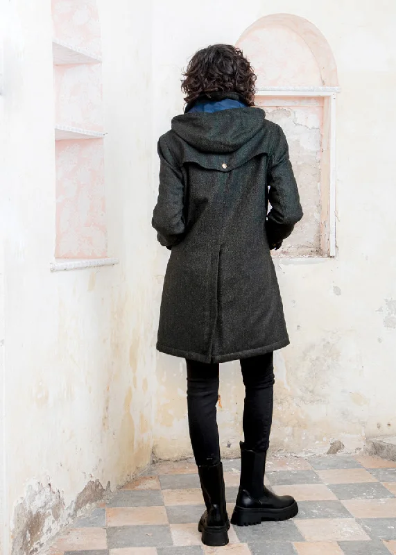 Abbie Tweed Coat - Deep Green Herringbone