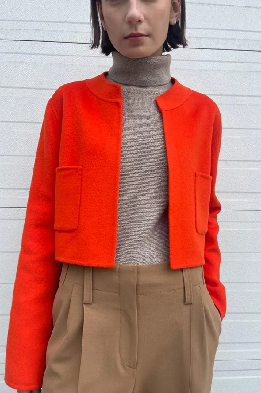 Cropped Open Front Jacket in Mandarin