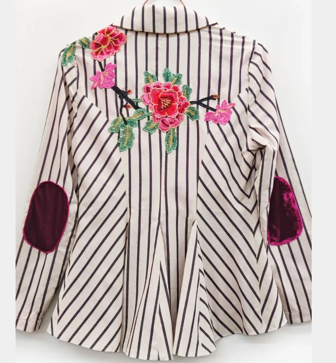 Derby Princess Linen Stripe Embroidered Blazer