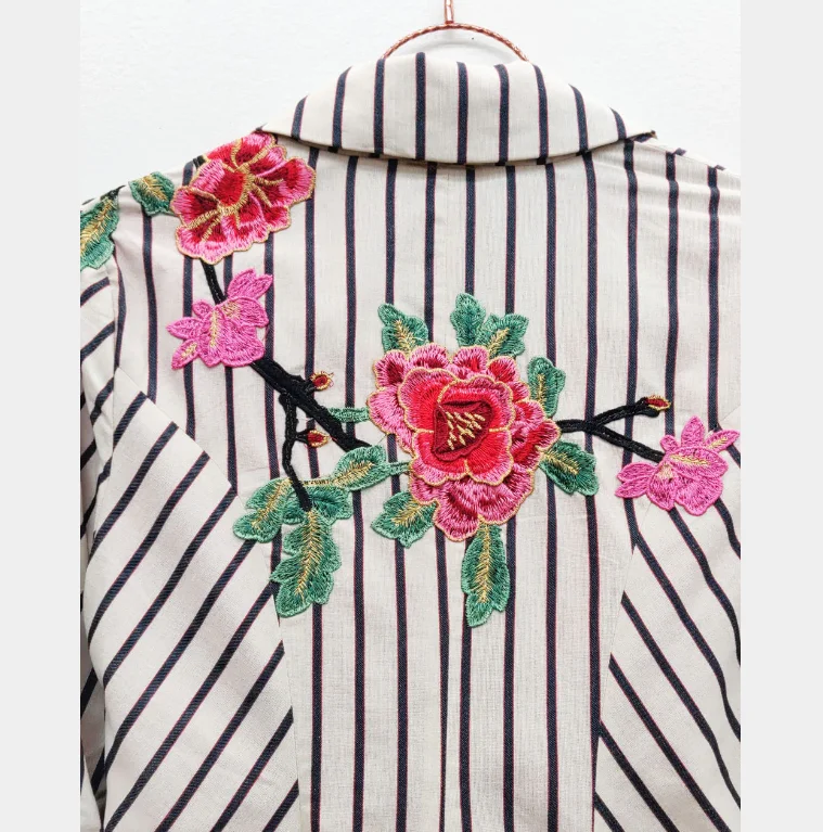 Derby Princess Linen Stripe Embroidered Blazer