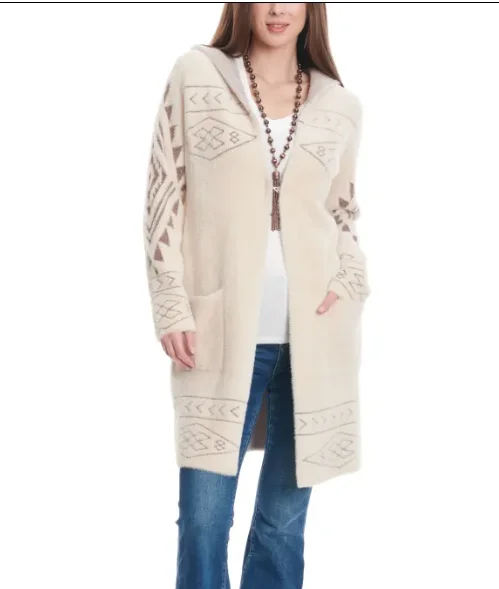 Fanny Cream Aztec &  Horse Head Long Sweater Cardigan