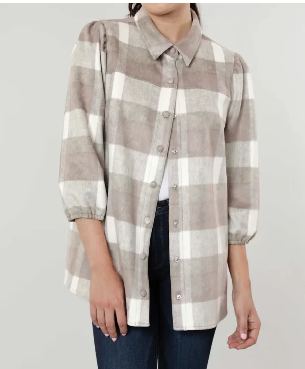 Faux Leather Plaid Snap Shirt