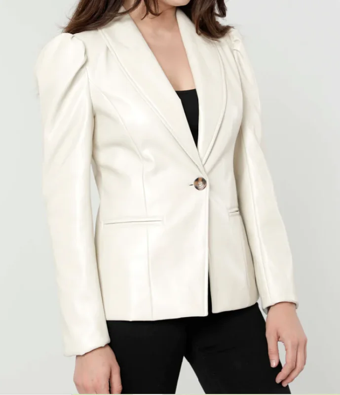 Faux Leather Puff Sleeve Blazer