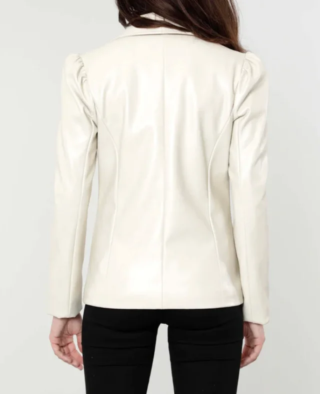 Faux Leather Puff Sleeve Blazer