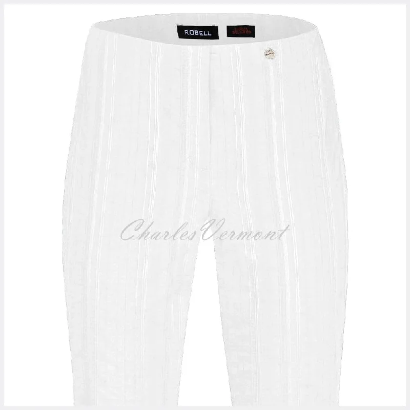 Robell Marie 07 Seersucker Capri Trouser 51576-54554-10 (White)