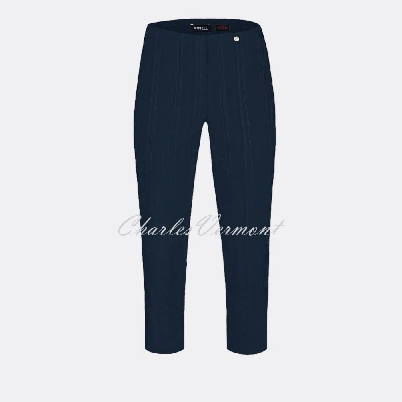 Robell Marie 07 Seersucker Capri Trouser 51576-54554-69 (Navy)