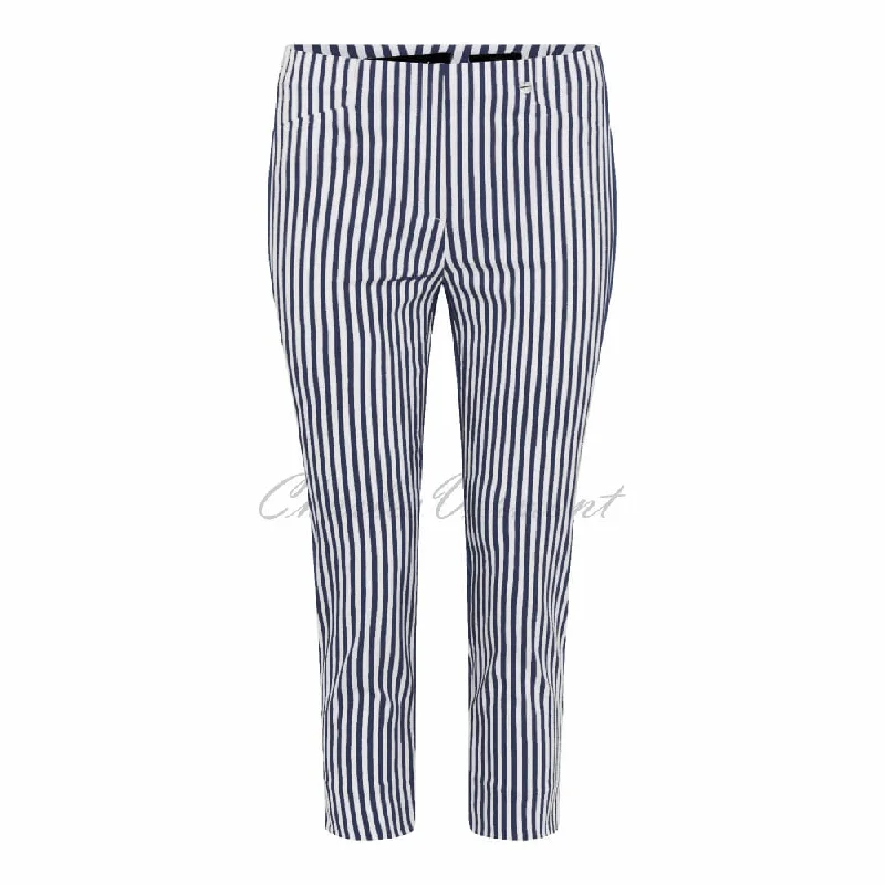 Robell Rose 07 Super Slim Fit Stripe Capri Trouser 51569-54375-69 (Navy / White)