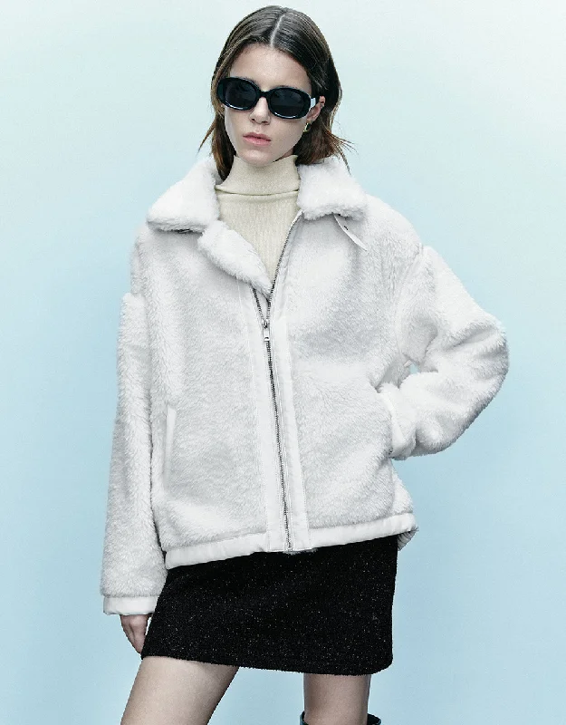 Zipper Front Furry Coat