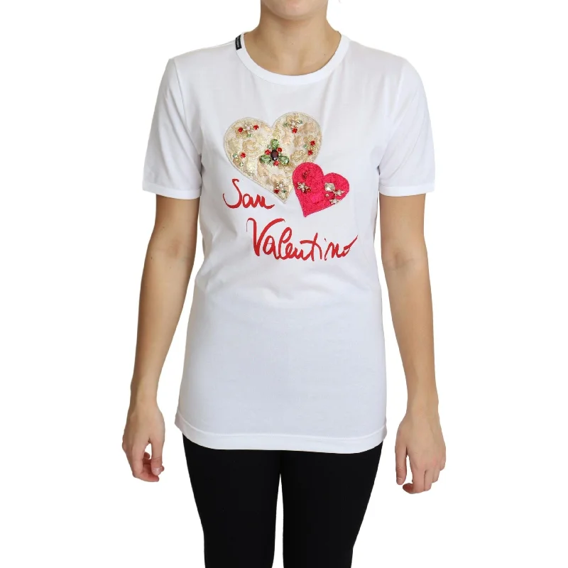 Dolce & Gabbana Crystal-Embellished White Cotton Tee