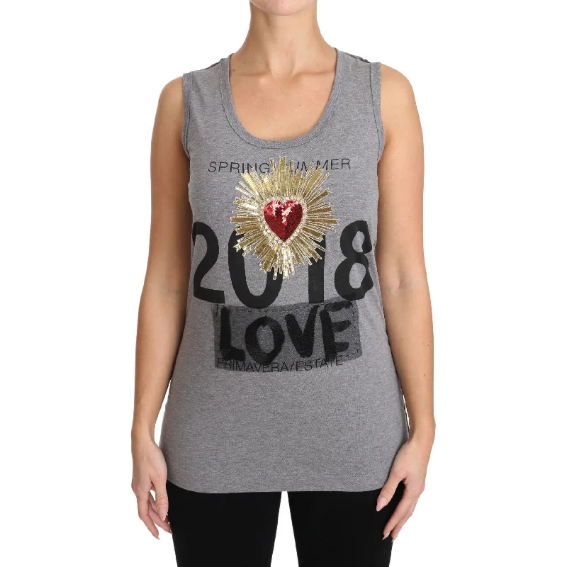 Dolce & Gabbana Sequined Heart Tank Top in Gray