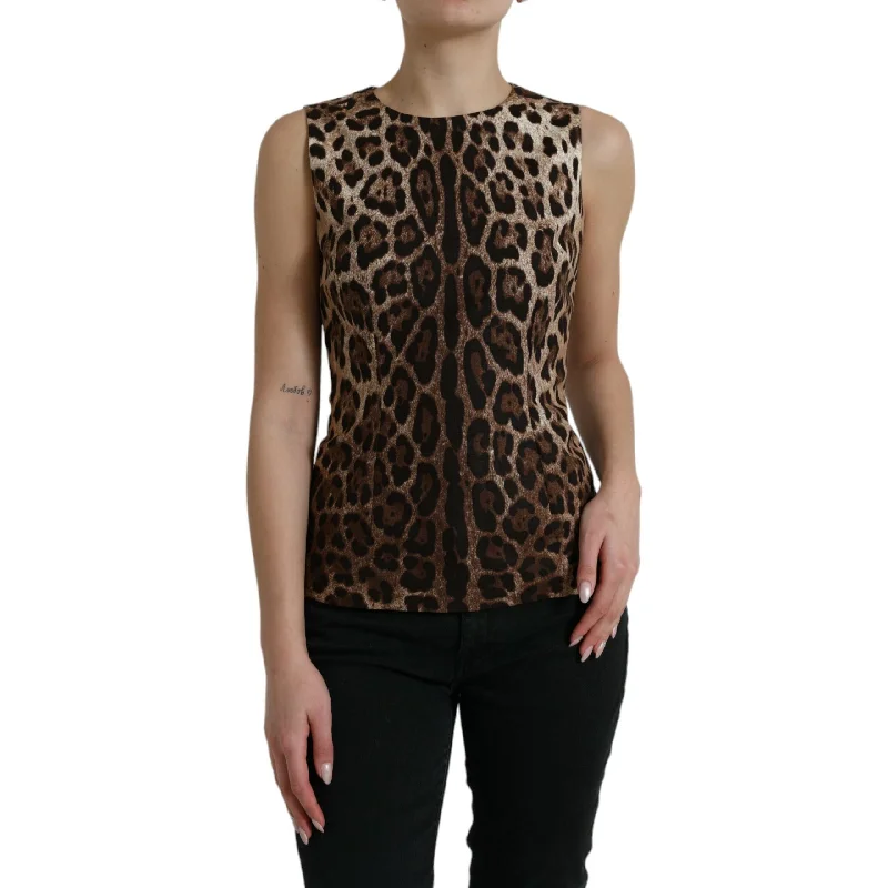 Dolce & Gabbana Sleek Leopard Print Silk-Blend Tank Top