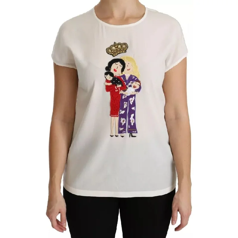 Dolce & Gabbana White #dgfamily Round Neck Crystal Crown Top