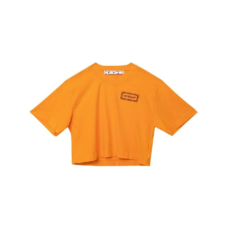 Off-White Orange Cotton Statement Top for Women