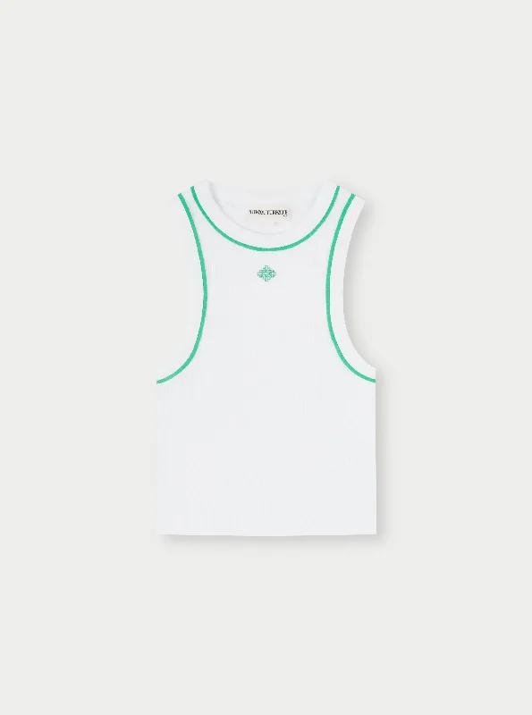 PIPED RACER CROP TOP - WHITE/GREEN