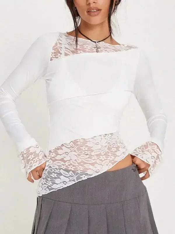 Women’s lace patchwork long sleeve top