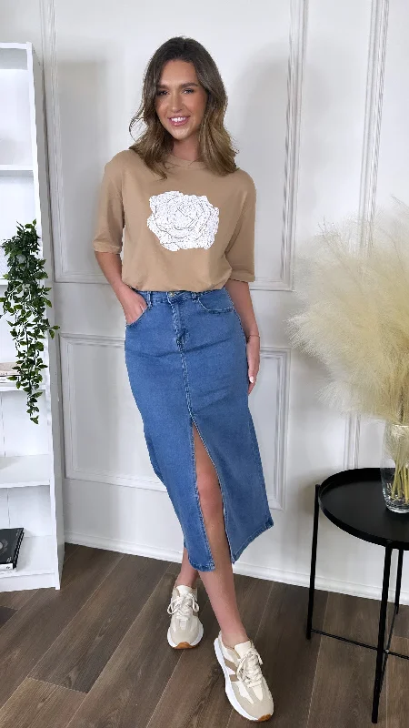 Claudie Light Blue Demin Midi Skirt