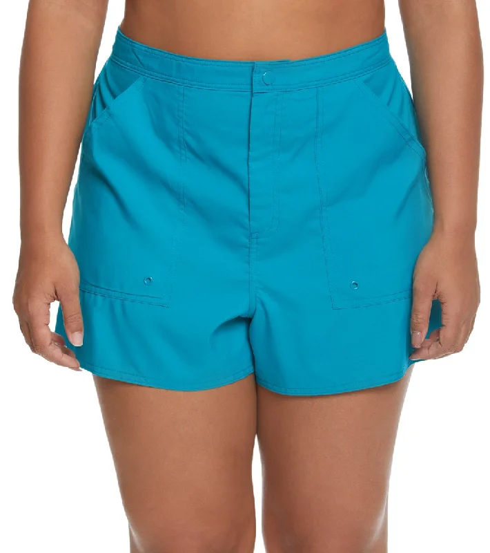 Maxine Plus Size Solids Woven Board Shorts Emerald