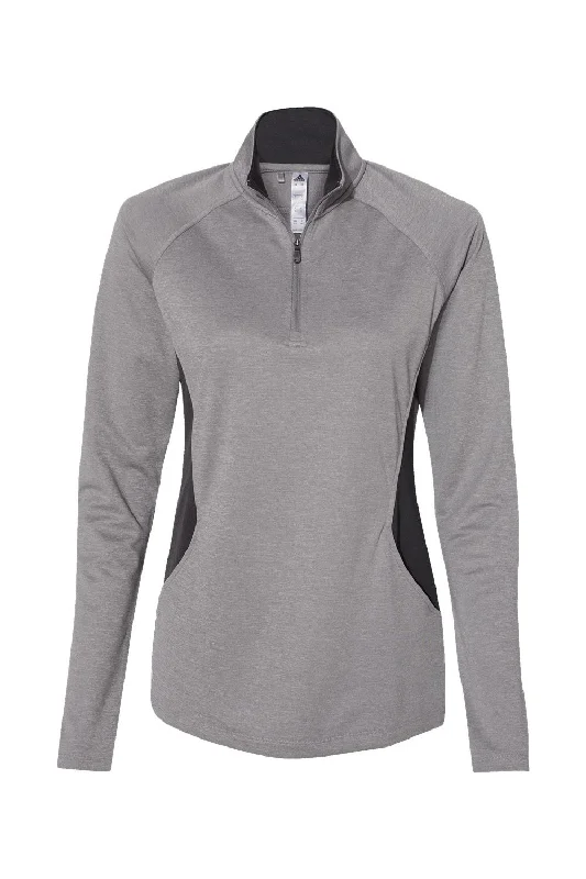 Adidas Womens UPF 50+ 1/4 Zip Sweatshirt - Heather Grey/Carbon Grey - NEW