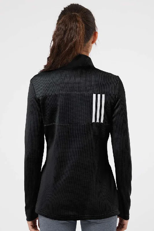 Adidas Womens 3 Stripes Double Knit Moisture Wicking 1/4 Zip Sweatshirt - Black - NEW