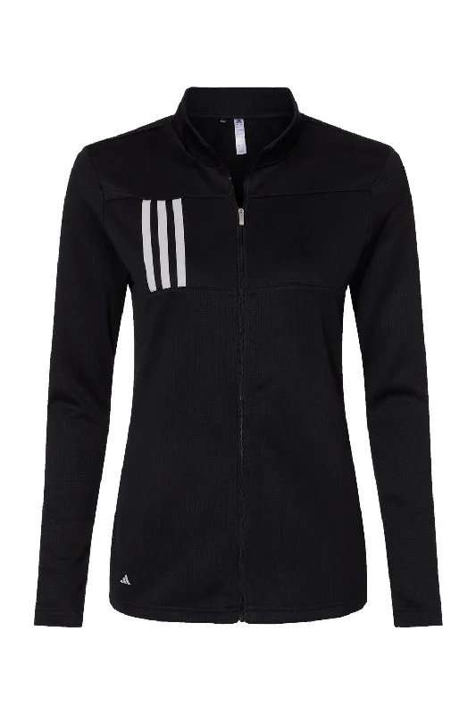 Adidas Womens 3 Stripes Double Knit Moisture Wicking 1/4 Zip Sweatshirt - Black - NEW