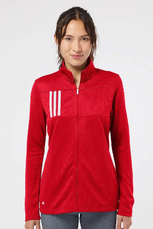 Adidas Womens 3 Stripes Double Knit Moisture Wicking 1/4 Zip Sweatshirt - Team Collegiate Red/Grey - NEW