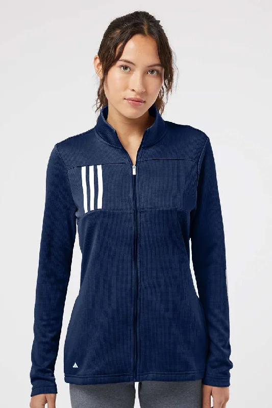 Adidas Womens 3 Stripes Double Knit Moisture Wicking 1/4 Zip Sweatshirt - Team Navy Blue/Grey - NEW