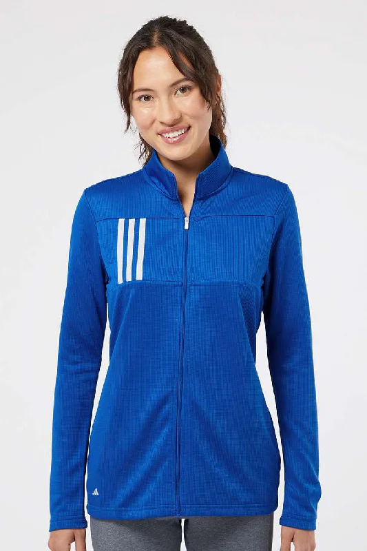 Adidas Womens 3 Stripes Double Knit Moisture Wicking 1/4 Zip Sweatshirt - Team Royal Blue/Grey - NEW