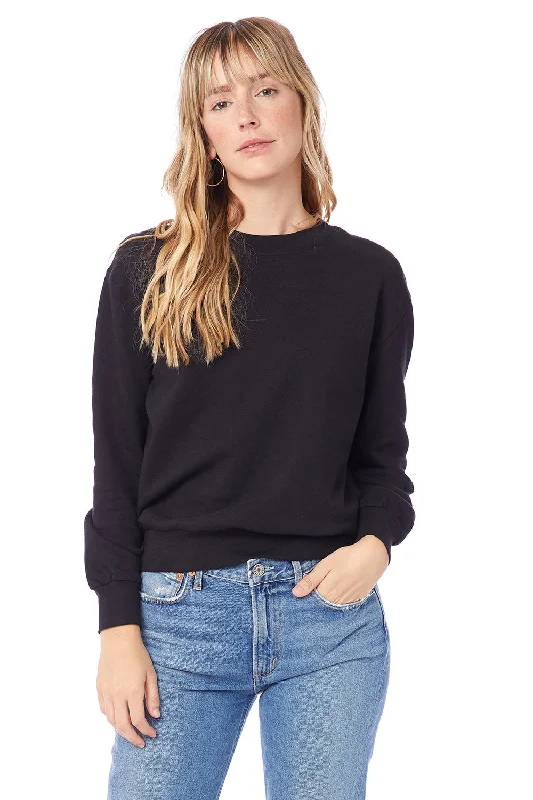 Alternative Womens Eco Washed Throwback Crewneck Sweatshirt - Black - NEW