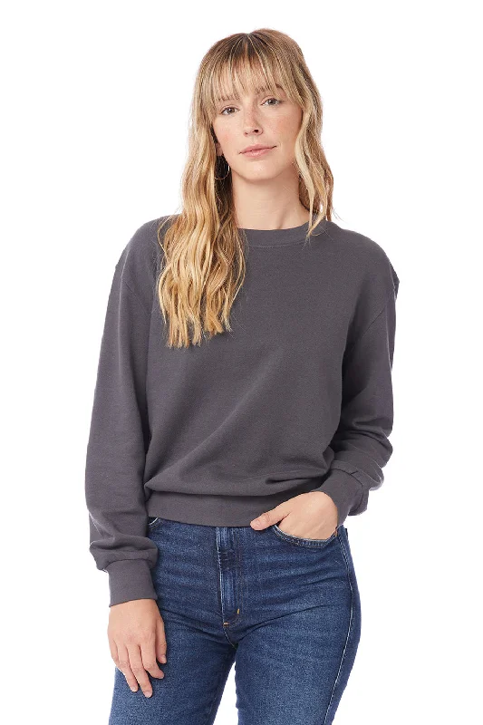 Alternative Womens Eco Washed Throwback Crewneck Sweatshirt - Dark Grey - NEW