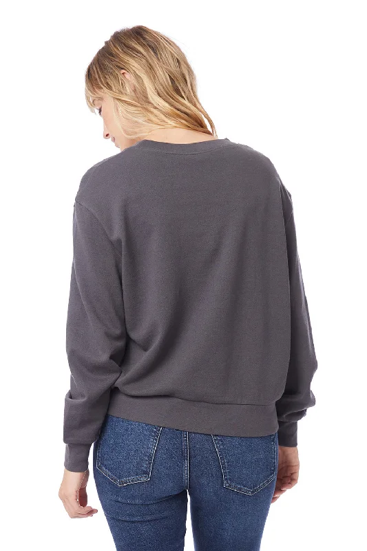 Alternative Womens Eco Washed Throwback Crewneck Sweatshirt - Dark Grey - NEW