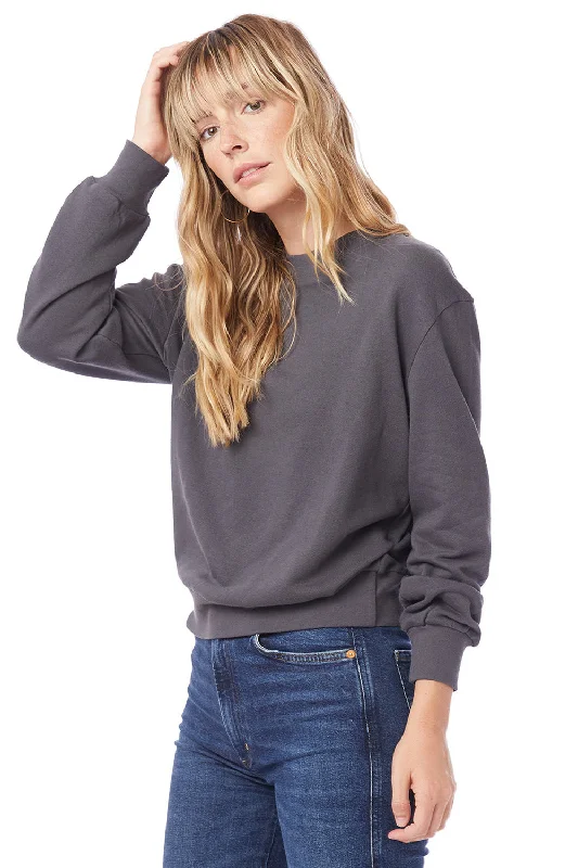 Alternative Womens Eco Washed Throwback Crewneck Sweatshirt - Dark Grey - NEW