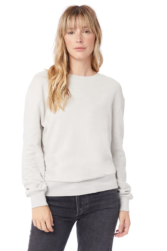 Alternative Womens Eco Washed Throwback Crewneck Sweatshirt - Light Grey - NEW