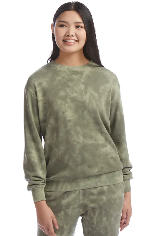 Alternative Womens Eco Washed Throwback Crewneck Sweatshirt - Olive Tonal Tie Dye - NEW