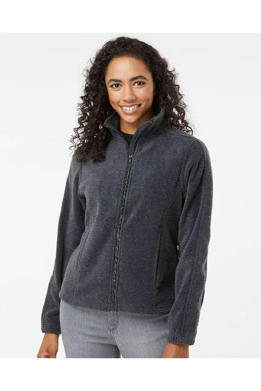 Burnside Womens Polar Fleece Full Zip Sweatshirt - Heather Charcoal Grey - NEW