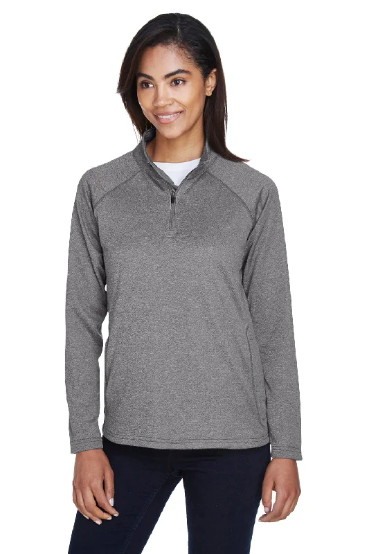 Devon & Jones Womens Compass Stretch Tech Moisture Wicking 1/4 Zip Sweatshirt - Heather Dark Grey