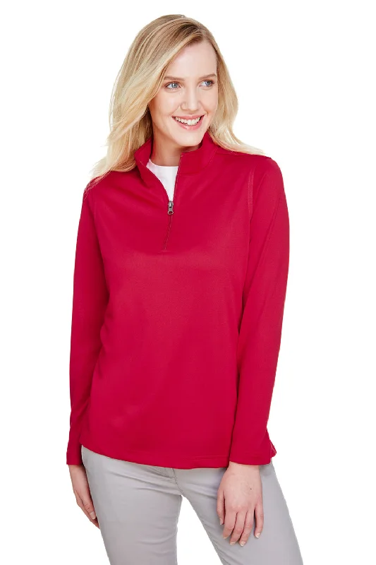 Harriton Womens Advantage Performance Moisture Wicking 1/4 Zip Sweatshirt - Red