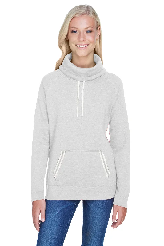 J America Womens Relay Sueded Fleece Cowl Neck Sweatshirt - Ash Grey/White