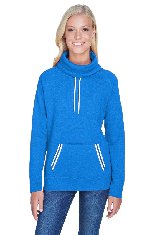 J America Womens Relay Sueded Fleece Cowl Neck Sweatshirt - Royal Blue/White - Closeout