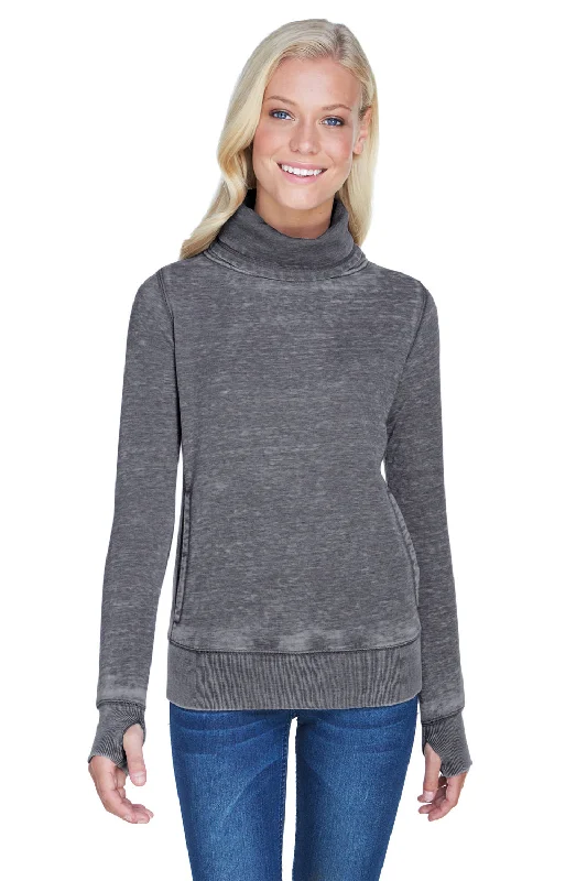 J America Womens Zen Burnout Fleece Cowl Neck Sweatshirt - Dark Smoke Grey