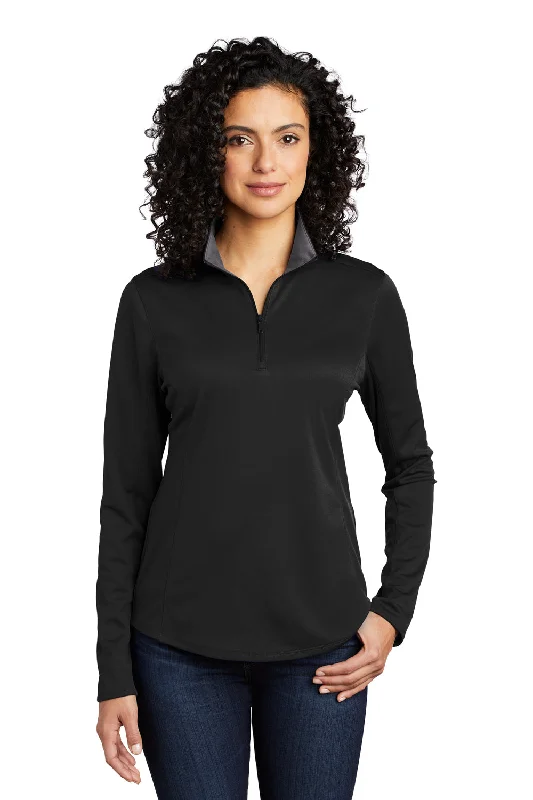 Port Authority Womens Silk Touch Performance Moisture Wicking 1/4 Zip Sweatshirt - Black/Steel Grey