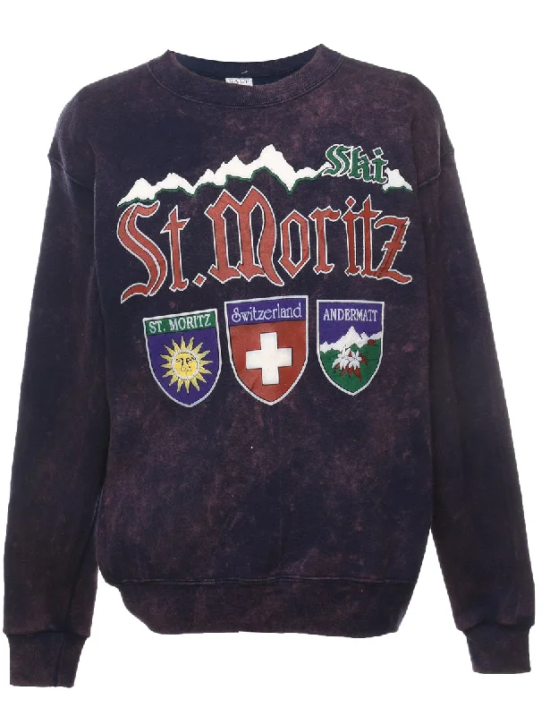 St Moritz Navy Ski Printed Sweatshirt - L